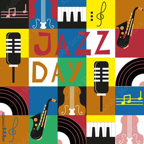 Jazz, illustration of a set of instruments
