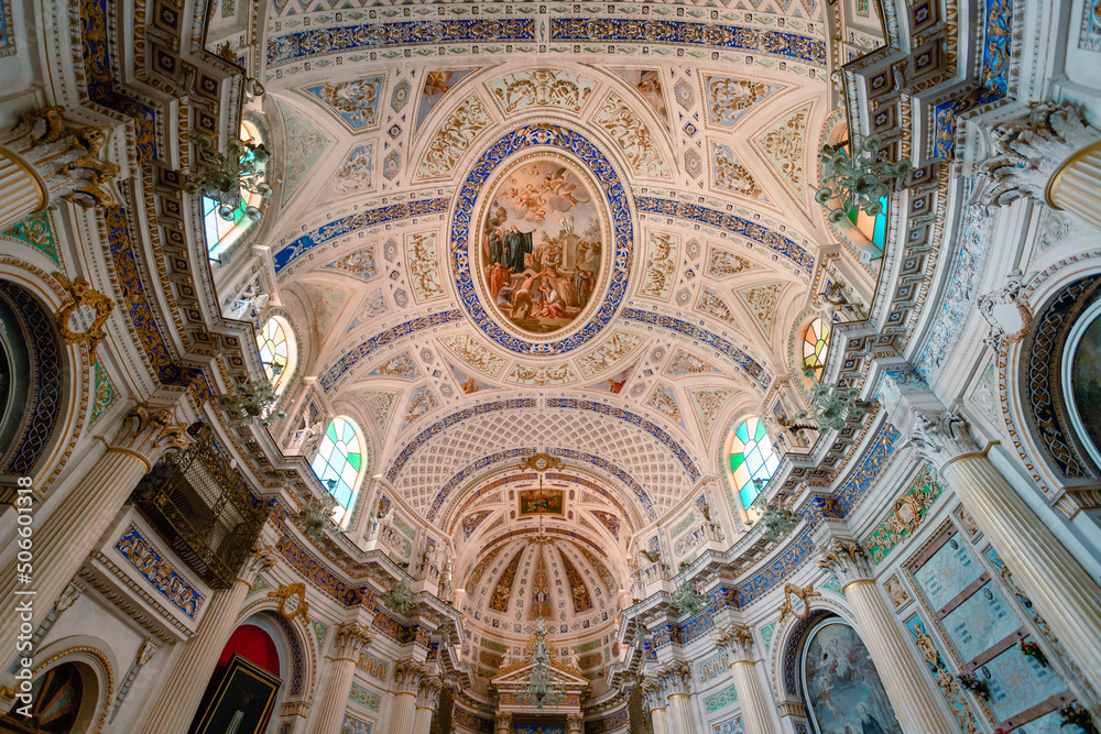 Interior of the church of San Giovanni Evangelista (St. John the Evangelist) in the historic center of Scicli - obrazy, fototapety, plakaty 