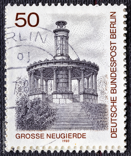 GERMANY - CIRCA 1980: A stamp printed in Germany West Berlin , is shown Grosse Neugierde Memorial, circa 1980