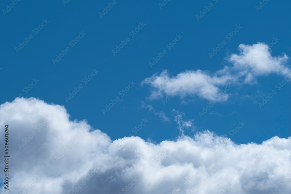 Fototapeta premium Blue sky with white clouds. Heavenly landscape background.