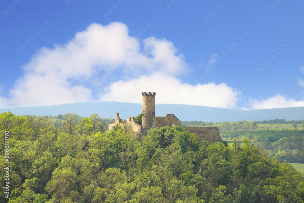 Castle Ruins Mühlburg, view from Castle Ruins Gleichen, Thuringia - Germany