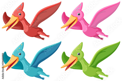 Set of cute pteranodon dinosaurs