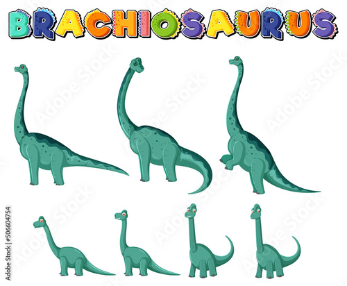 Set of cute brachiosaurus dinosaur characters