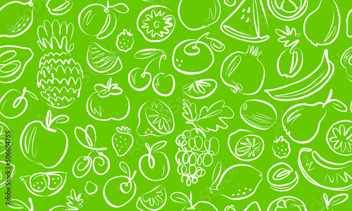 Fruit pattern. Organic farm food seamless background. Vector illustration