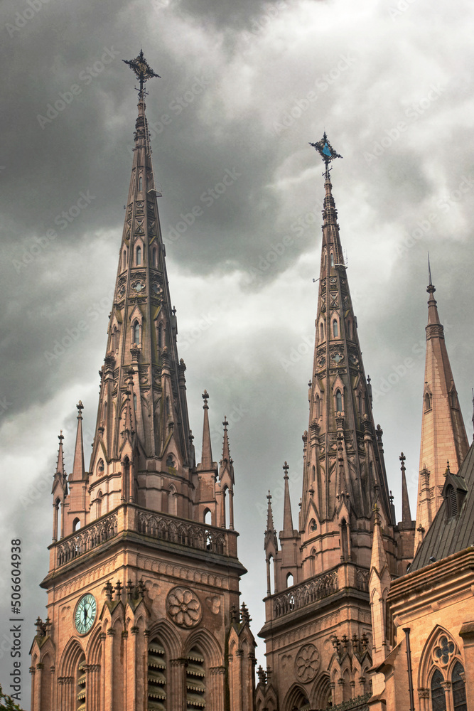 Cathedral spires in the rain