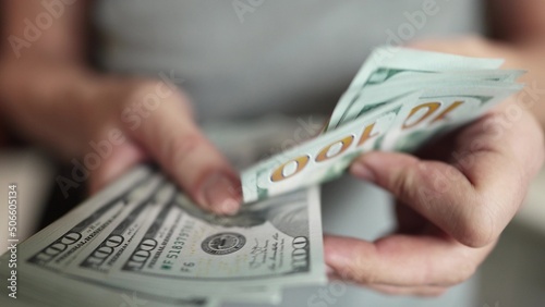 dollar money. bankrupt man counting money cash. business crisis finance lifestyle dollar concept. close-up of a hand counting paper dollars. exchange finance economy dollar usd