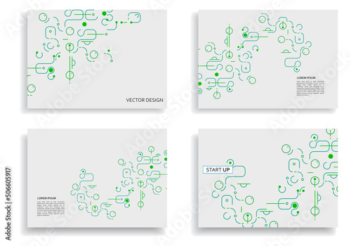 Lines and dots connect vector design. Network shapes design. Abstract pattern of dots, lines, rounded squares, circles and other simple geometric objects. Scheme shapes tech concept style