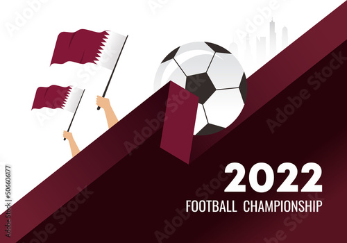 Football Tournament world Cup 2022 with Qatar flag. Background Design Template with burgundy color.
