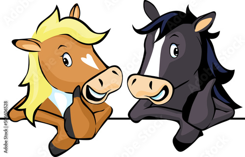 All Horses Recomended - Funny Cartoon Character with Thumb Up - Farm Animals Vector Illustration Isolated on White © hanaschwarz