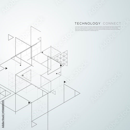 Abstract pattern technology banner. Connecting lines and dots. Hexagon and triangles design. Construction element network. Chemical strand illustration
