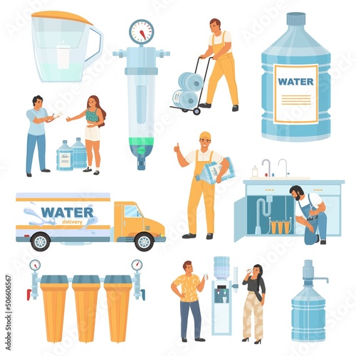 Water purification filter tool isolated vector set