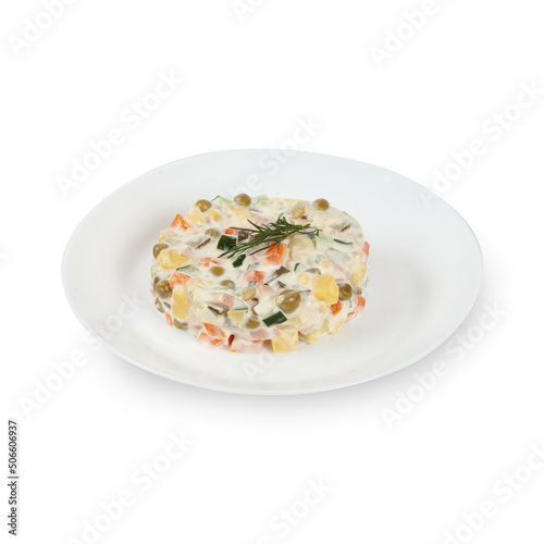 Fresh salad starter simple food on white plate isolated