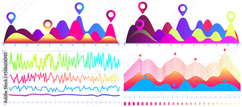 Intelligent technology hud interactive panel. Data screen with charts, diagrams. Futuristic ui infographics on white background. Diagram lines color chart, graph presentation. Annual financial report