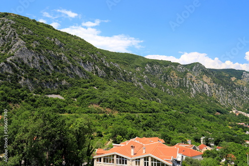 Beautiful Kotor Bay and old city Kotor surrounded by high mountains in Montenegro