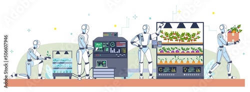 Ai control smart farm flat vector illustration