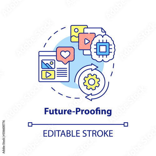 Future proofing concept icon. Improve service. Digital first mindset importance abstract idea thin line illustration. Isolated outline drawing. Editable stroke. Arial, Myriad Pro-Bold fonts used