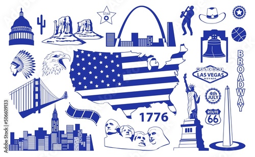 American famous landmark and building vector set