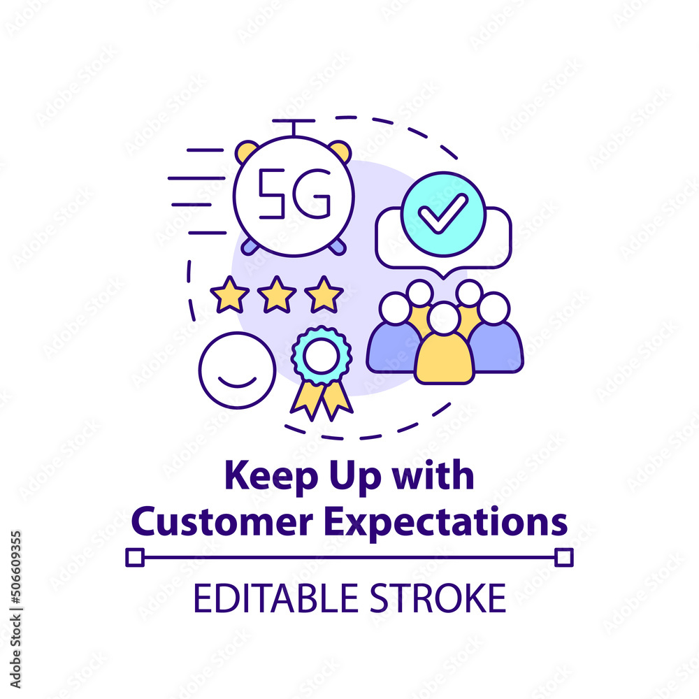 Keep up with customer expectations concept icon. Digital first strategy abstract idea thin line illustration. Isolated outline drawing. Editable stroke. Arial, Myriad Pro-Bold fonts used