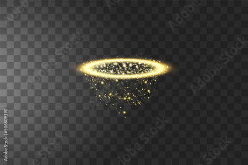 Golden halo angel ring. Isolated on black transparent background, vector illustration
