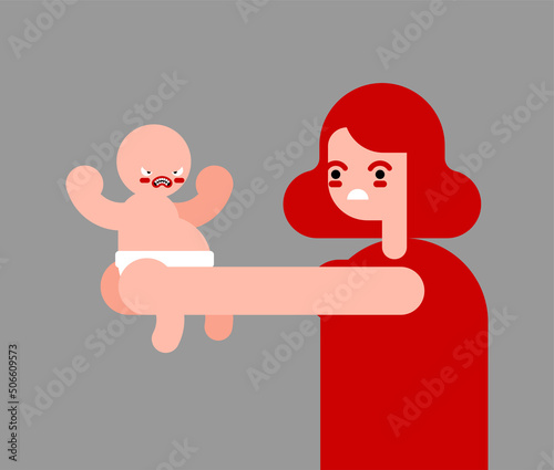 Mother and screaming child. child is naughty.