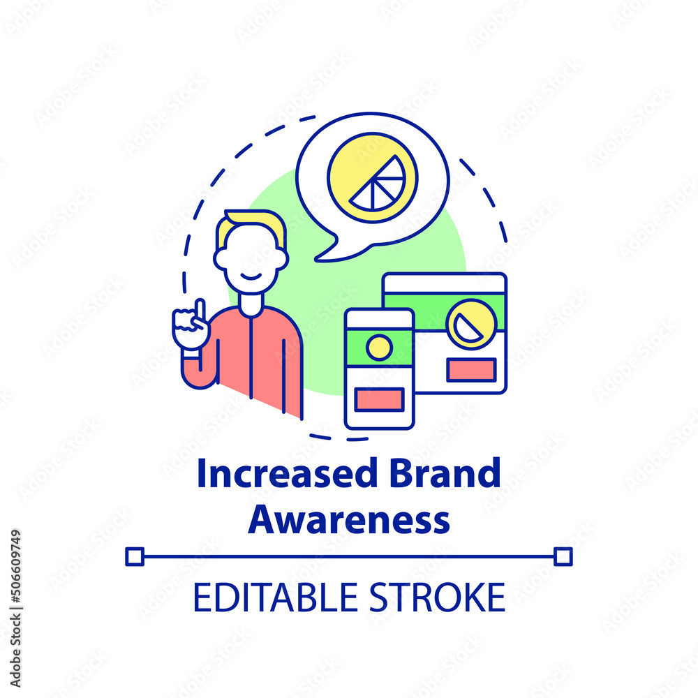 Increased brand awareness concept icon. Social media promo. Digital first advantages abstract idea thin line illustration. Isolated outline drawing. Editable stroke. Arial, Myriad Pro-Bold fonts used Increased brand awareness concept icon. Social media promo. Digital first advantages abstract idea thin line illustration. Isolated outline drawing. Editable stroke. Arial, Myriad Pro-Bold fonts used