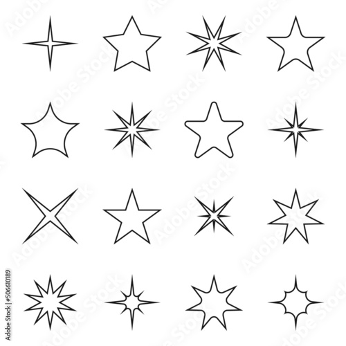 Star vector icons. Black stars in line design. Vector illustration
