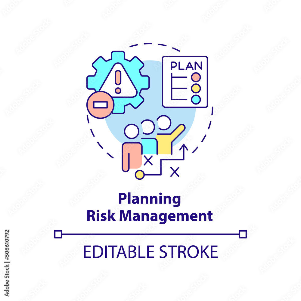 Planning risk management concept icon. Handle potential risks abstract idea thin line illustration. Possible problems. Isolated outline drawing. Editable stroke. Arial, Myriad Pro-Bold fonts used