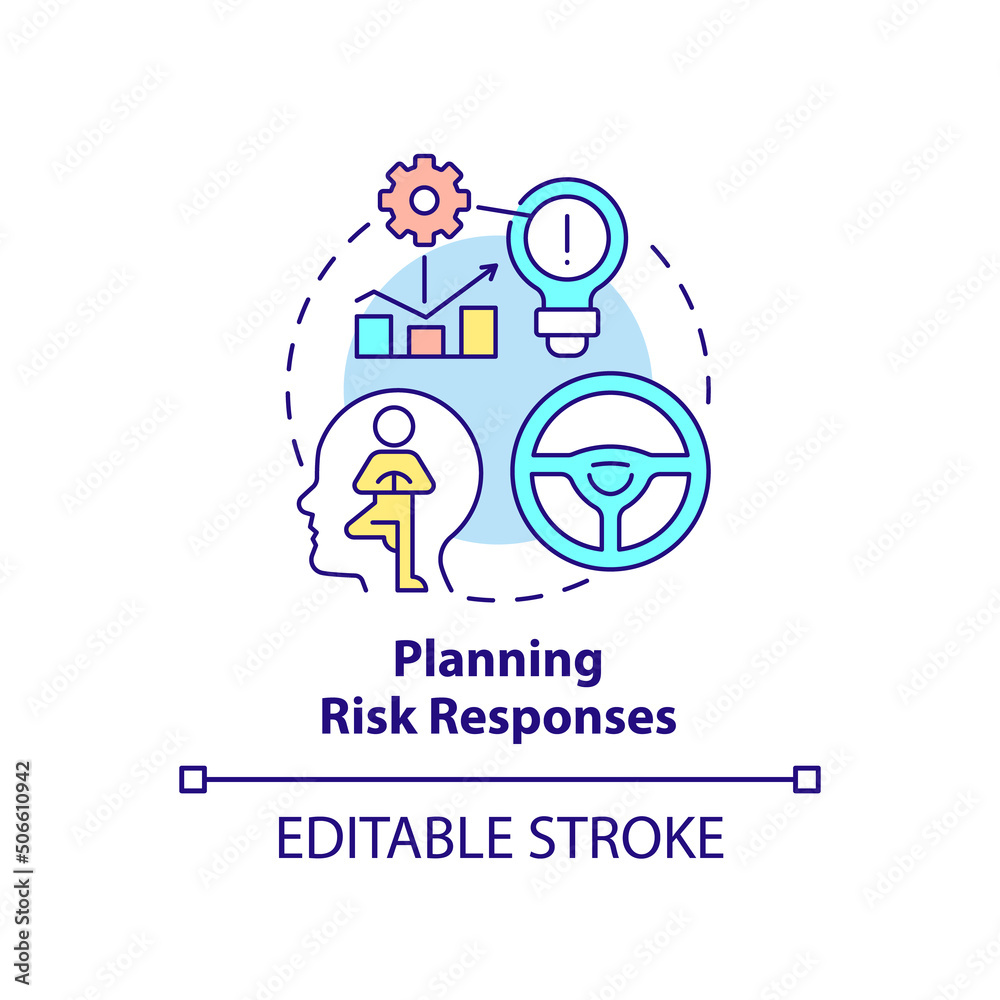 Planning risk responses concept icon. Risk management process abstract idea thin line illustration. Options development. Isolated outline drawing. Editable stroke. Arial, Myriad Pro-Bold fonts used