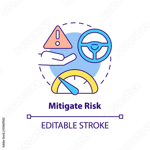 Mitigate risk concept icon. Risk management step abstract idea thin line illustration. Controlling business operations. Isolated outline drawing. Editable stroke. Arial, Myriad Pro-Bold fonts used