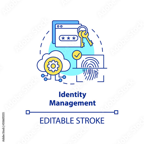 Identity management concept icon. Cybersecurity management abstract idea thin line illustration. Keep personal data secure. Isolated outline drawing. Editable stroke. Arial, Myriad Pro-Bold fonts used