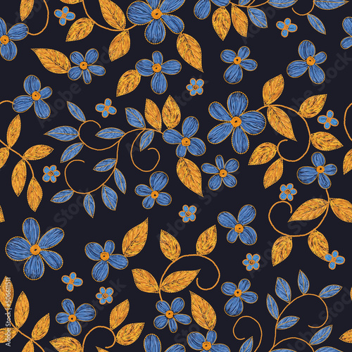 Ukrainian floral flower embroidery seamless pattern. Vector ethnic illustration