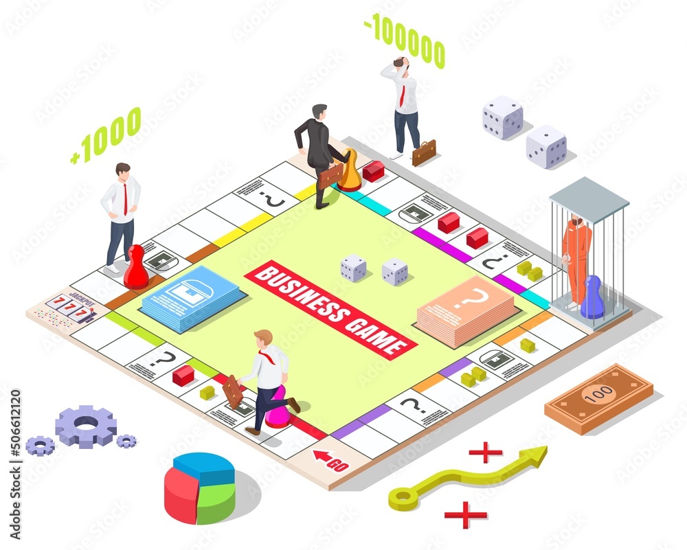 Business game and businesspeople on board vector