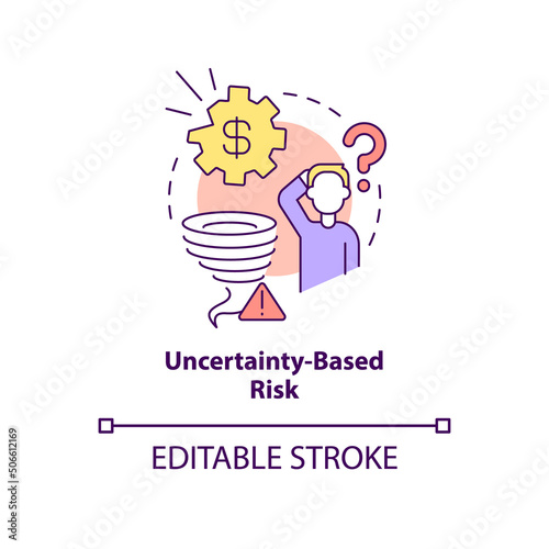 Uncertainty-based risk concept icon. Type of risk abstract idea thin line illustration. Unpredictable event. Probabilities. Isolated outline drawing. Editable stroke. Arial, Myriad Pro-Bold fonts used