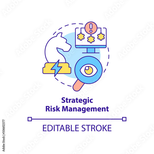 Strategic risk management concept icon. Effective business strategy abstract idea thin line illustration. Achieving goals. Isolated outline drawing. Editable stroke. Arial, Myriad Pro-Bold fonts used