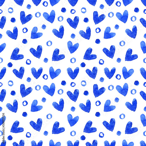 Watercolor seamless pattern with blue heart