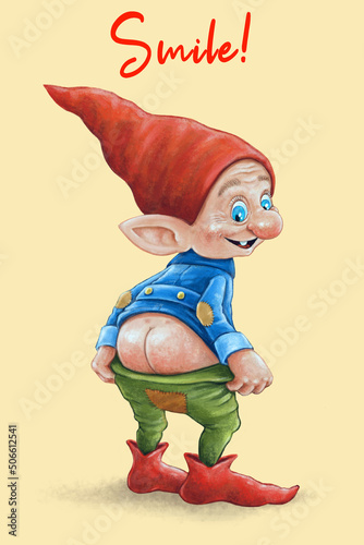 Digital raster greeting card with gnome