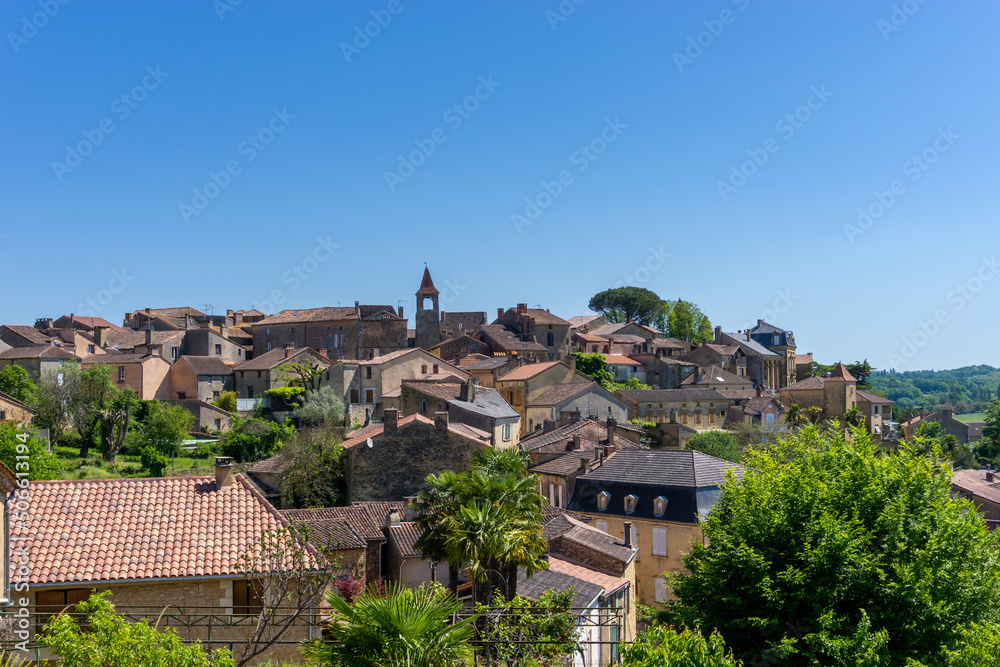 view of the idyllic French country town of Belves in the Dordogne Valley