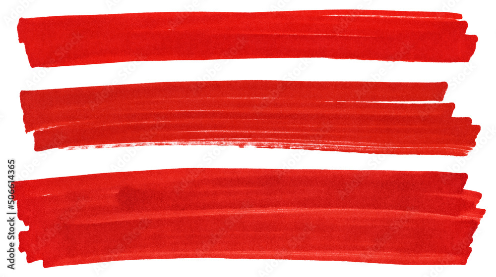 Set of red marker paint texture. Stroke isolated on white background