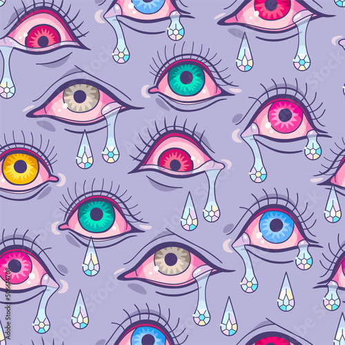 Vector patern with eyes crying diamond tears