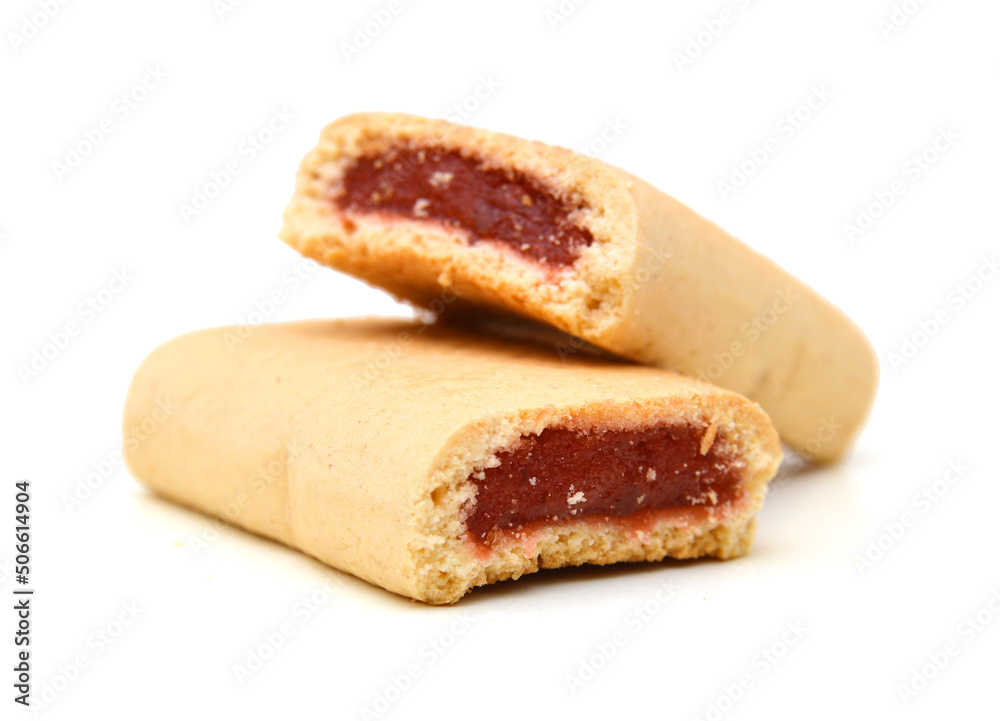 Cookies with jam closeup isolated on a white