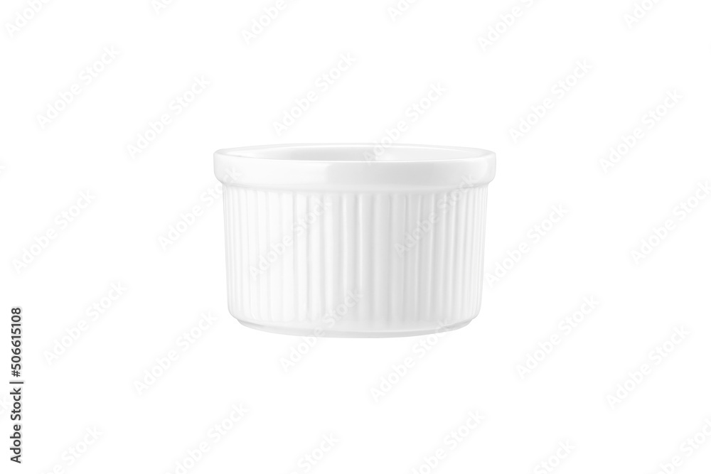 Empty ceramic sauce cup isolated on white Empty ceramic sauce cup isolated on white