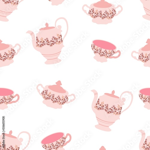 vector seamless pattern with cute cartoon dishes, cozy print