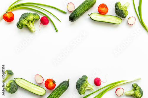 Colorful vegetables background. Food cooking banner top view