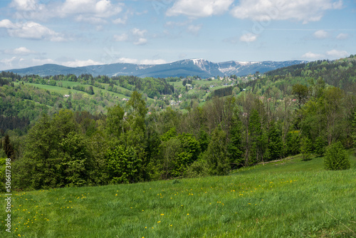 Beautiful Czech landscape near Krkonose with hills, meadows and forests