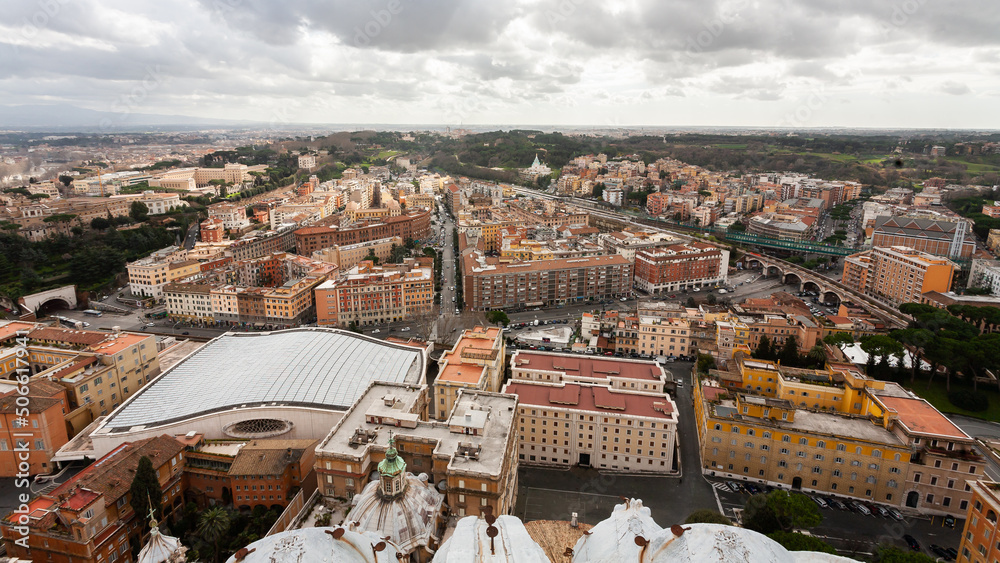 Aerial view of Rome in overcast weather, Europe