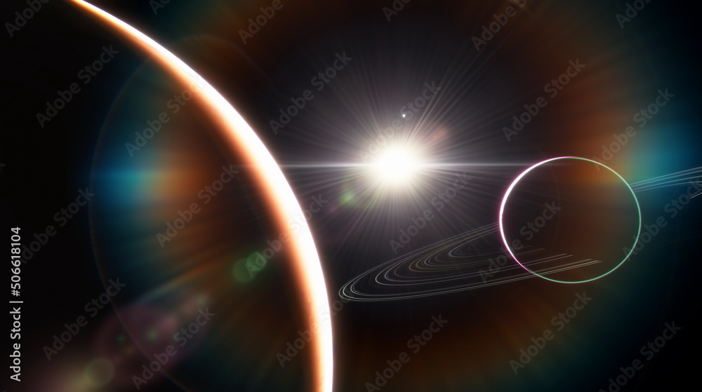 Saturn rings Fantastic planet. Gas giant planet with an asteroid ring around its orbit in space. Space science fiction. 3d render