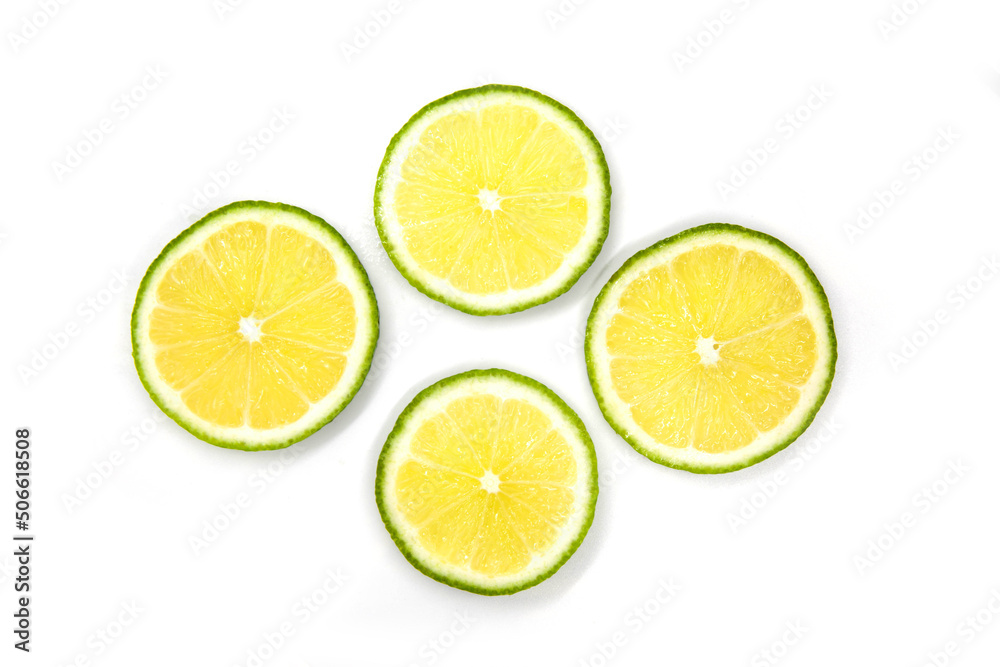  Lime fruit slices isolated on white background