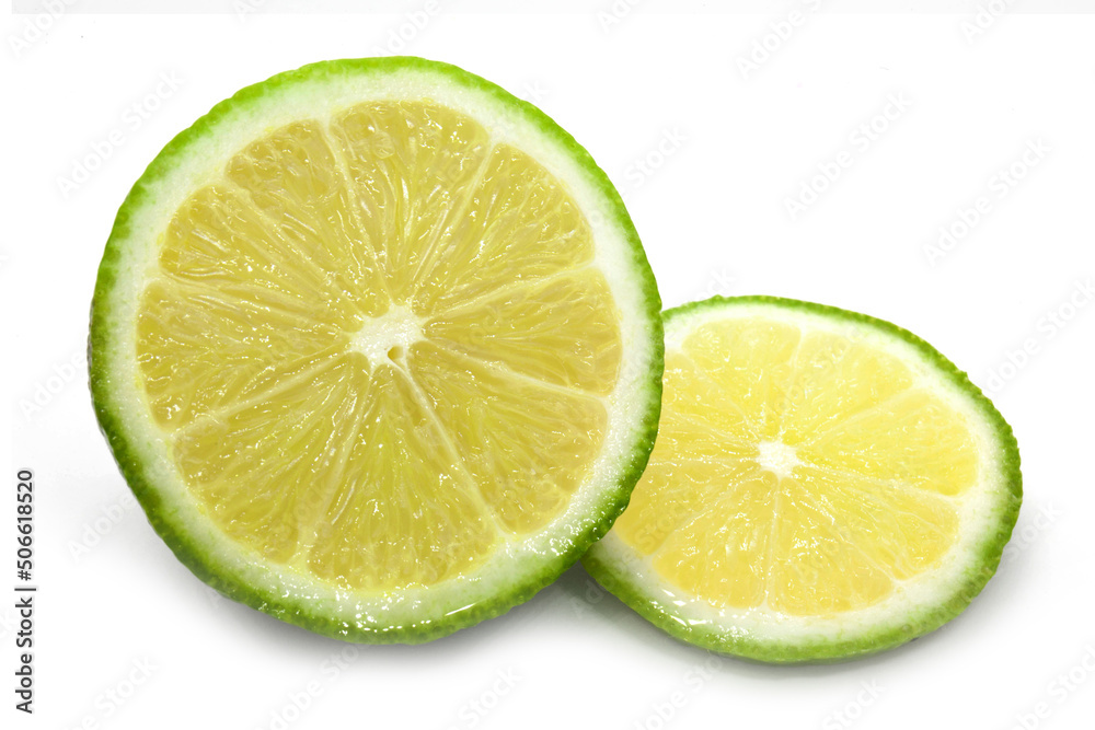 Lime fruit whole and half isolated on a white background Lime fruit whole and half isolated on a white background