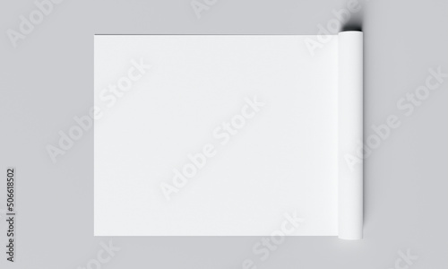 Blank empty paper roll with copy space for advertising background. Art and industrial concept. 3D illustration rendering