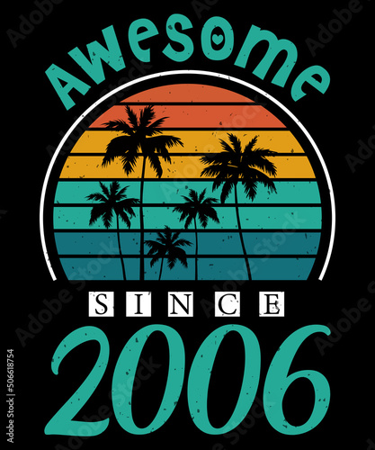 Palm Tree Sunset Design Birthday Party Costume Design Retro Vintage Awesome Since 2006 T-Shirt For Birthday Boy